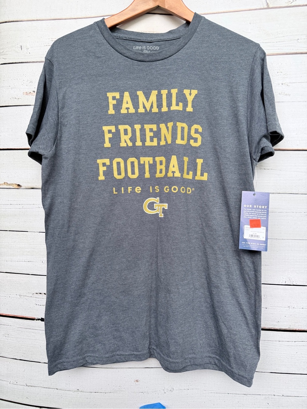 NWT Life Is Good Georgia Tech Yellow Jackets "Family Friends Football" Tee